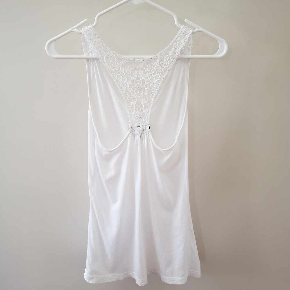 Express White Tank Top with beaded lace pattern XS